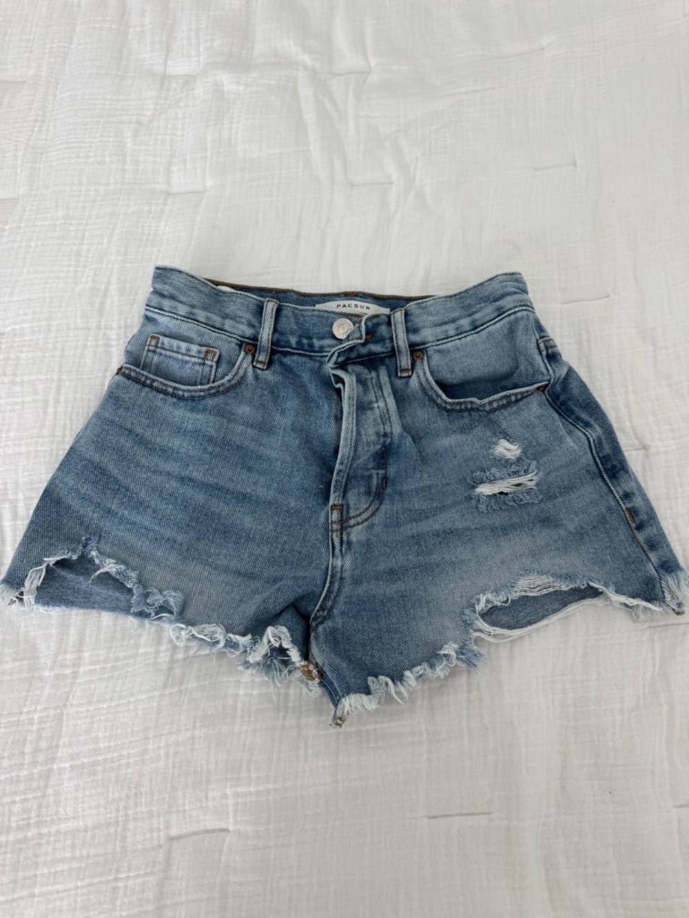 PacSun Light Blue High-Rise Distressed Jean Shorts